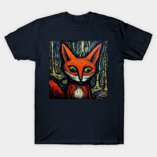 Staring Fox Folk Art T-Shirt